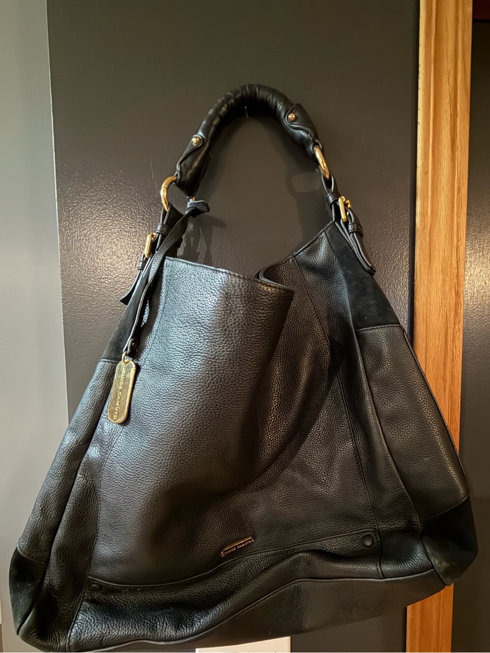 VINCE CAMUTO Leather & Suede Hobo Tote Bag in Black